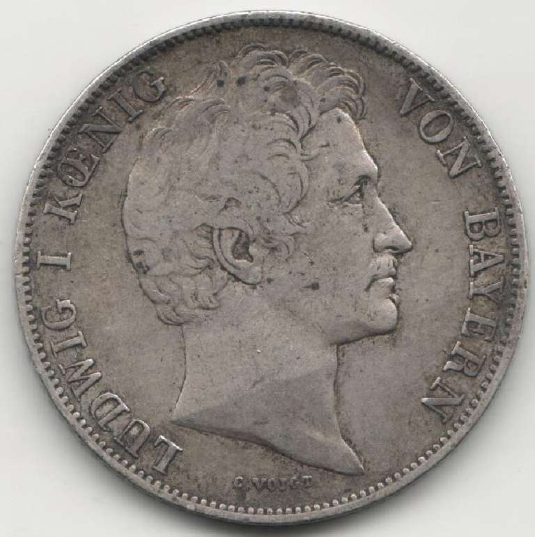 (1839) Монета Германия (Бавария) 1839 год 1 гульден &quot;Людвиг I&quot;  Серебро Ag 900  XF
