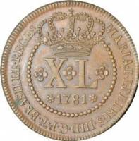(№1781km203.1) Монета Бразилия 1781 год 40 Reacute;is (Низкой тульей)
