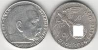 1939J Монета Германия 2 марки Пауль Гинденбург Серебро Ag 900  XF