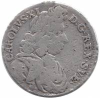1688 Монета Швеция 1688 год 1 марка Карл XI  Серебро Ag 694  VF