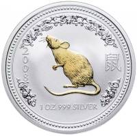 2007 Монета Австралия 2008 год 1 доллар Год мыши  Позолота Серебро Ag 999  PROOF