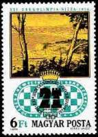 (1974-042) Марка Венгрия "Вид Ниццы"    50-летие Международной шахматной федерации II Θ