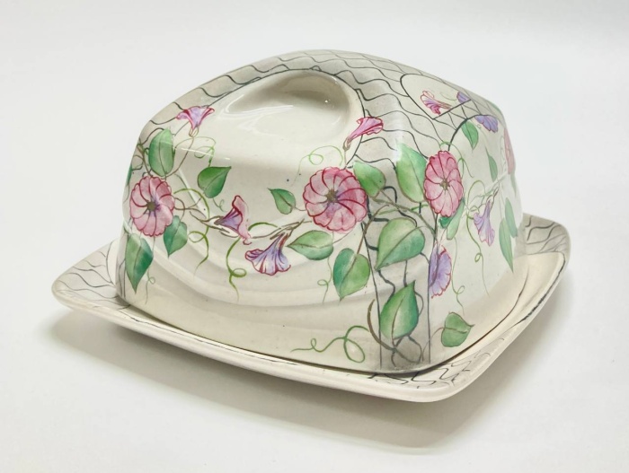 Маслёнка фарфоровая, авторская роспись "Вьюнок", Россия