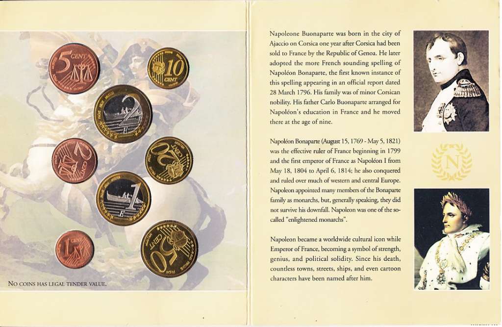 (2004, 8 монет) Набор монет Корсика 2004 год &quot;Наполеон I Бонапарт&quot; Проба  Буклет