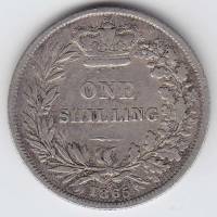 (1865) Монета Великобритания 1865 год 1 шиллинг "Королева Виктория"  Серебро Ag 925  VF