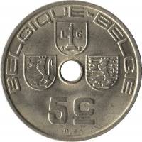 (№1938km110.1) Монета Бельгия 1938 год 5 Centimes (Бельжик-Belgieuml)
