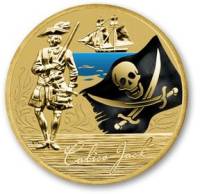 2011 Монета Тувалу 1 доллар Английский пират капитан Калико Джек Цветная Бронза  PROOF