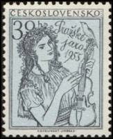 (1955-019) Марка Чехословакия "Девушка со скрипкой" ,  III Θ