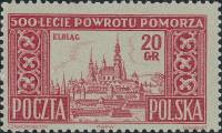 (1954-039) Марка Польша "Эльблонг"   500-летие возвращения Поморья III Θ
