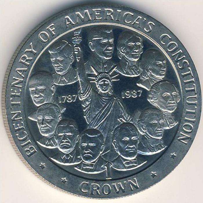 (1987) Монета Остров Мэн 1987 год 1 крона &quot;Конституция США&quot;  Медь-Никель  PROOF