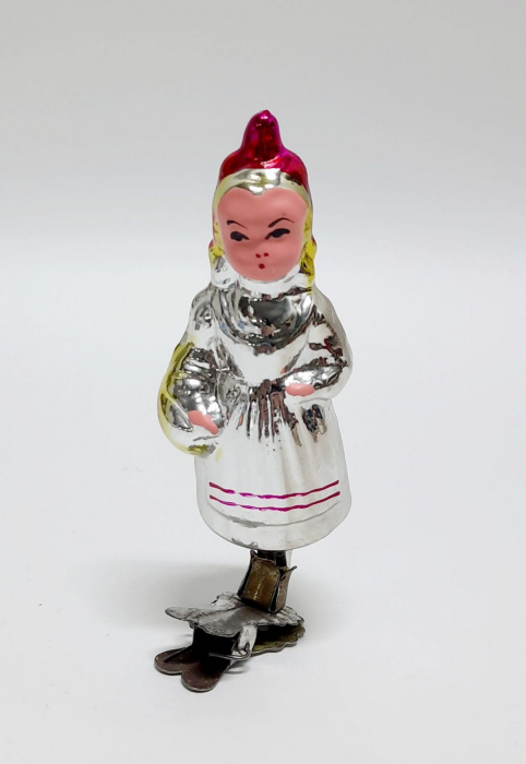 Ёлочная игрушка на прищепке &quot;Красная шапочка&quot;, стекло, 11 см, СССР (сост. на фото)