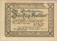 (№1920) Банкнота Австрия 1920 год "50 Heller"
