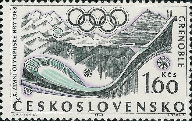 (1968-004) Марка Чехословакия &quot;Санный спорт&quot;    Зимние ОИ 1968, Гренобль III Θ