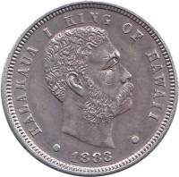 (1883) Монета Гавайские острова 1883 год 10 центов "Калакауа"  Серебро Ag 900  XF