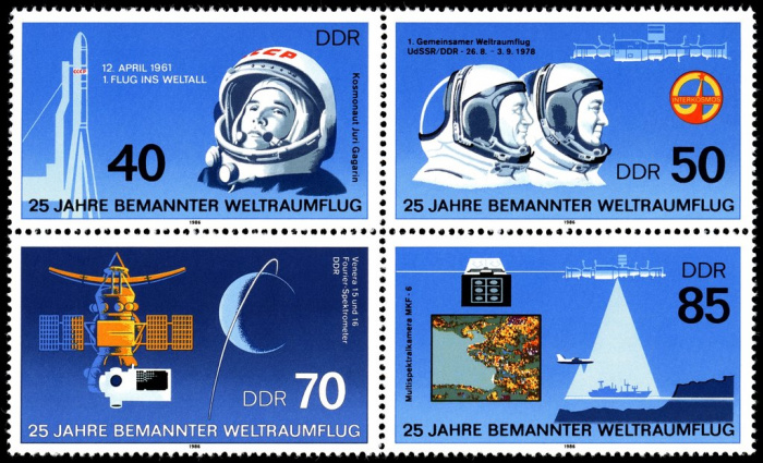 (1986-015) Лист (4 м 2х2) Германия (ГДР) &quot;Космонавты&quot;    Космический полет, 25 лет III Θ