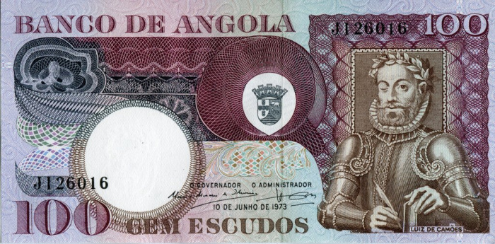 (1973) Банкнота Ангола 1973 год 100 эскудо &quot;Луиш де Камоэнс&quot;   UNC