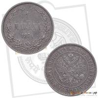 (1874, S) Монета Финляндия 1874 год 1 марка   Серебро Ag 868  VF