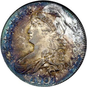 (1828, 2 осн. волной без &quot;бусины&quot;) Монета США 1828 год 50 центов  2. Изменённый портрет  Серебро Ag 