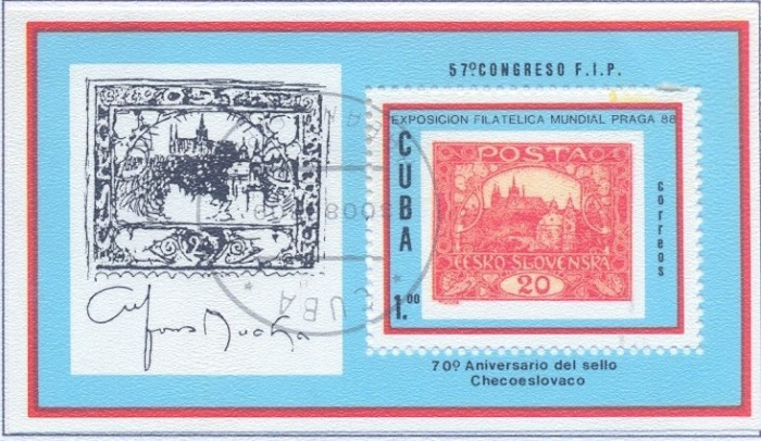 (1988-064) Блок марок  Куба &quot;Марка Чехословакия&quot;    Выставка почтовых марок, Прага 1988 III Θ