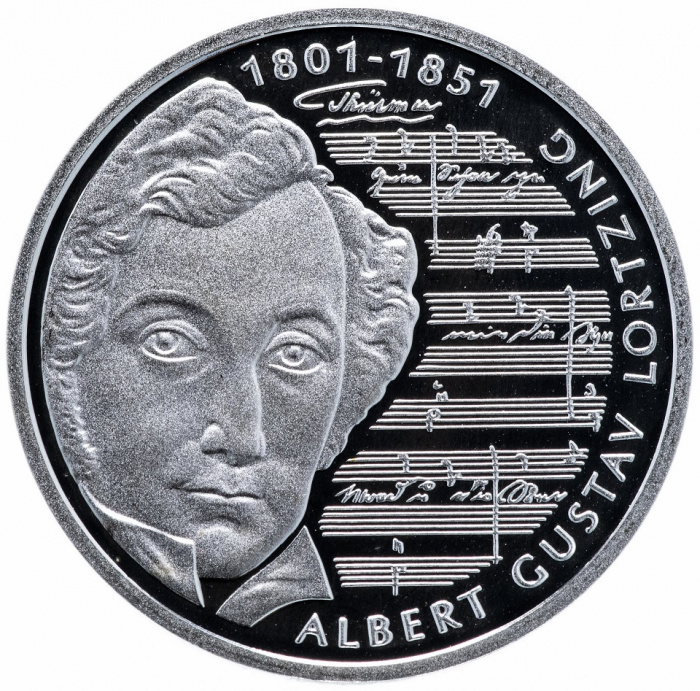(2001a) Монета Германия (ФРГ) 2001 год 10 марок &quot;Альберт Лорцинг&quot;  редкий двор Серебро Ag 925  PROOF