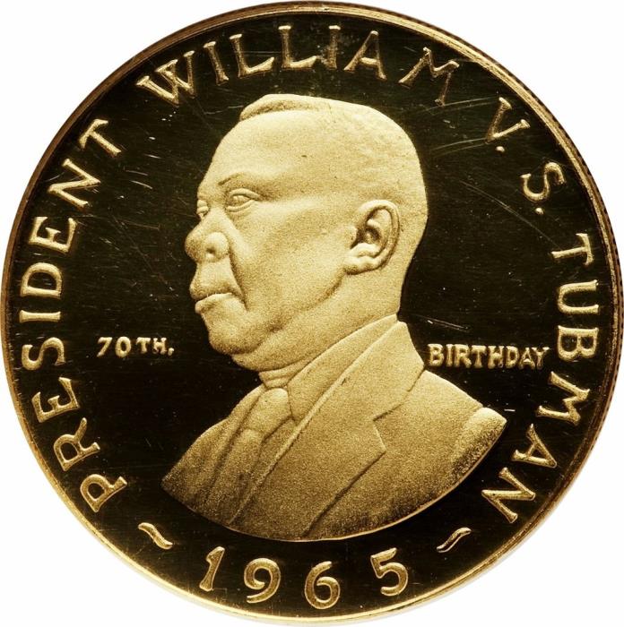 () Монета Либерия 1965 год 3000  &quot;&quot;   Биметалл (Платина - Золото)  UNC