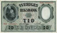 (,) Банкнота Швеция 1942 год 10 крон "Густав I Васа"   UNC
