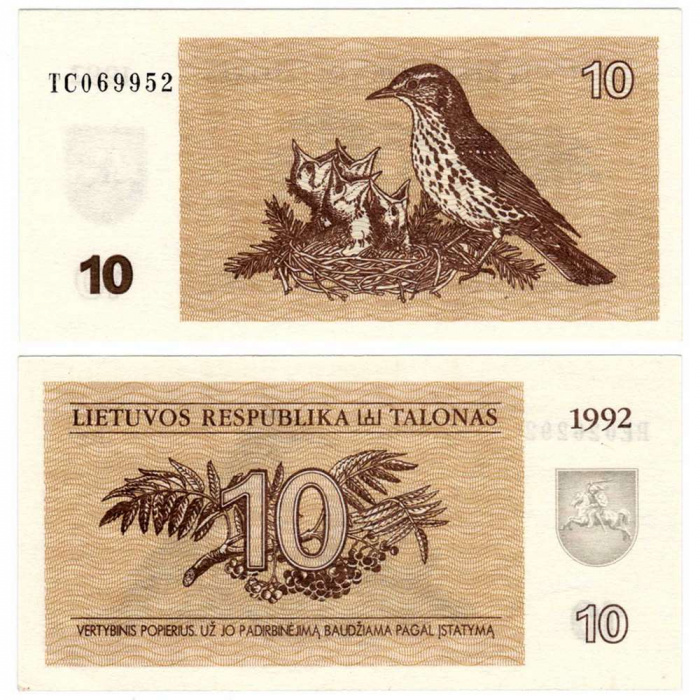 (1992) Банкнота Литва 1992 год 10 талонов &quot;Кукушка&quot;   UNC