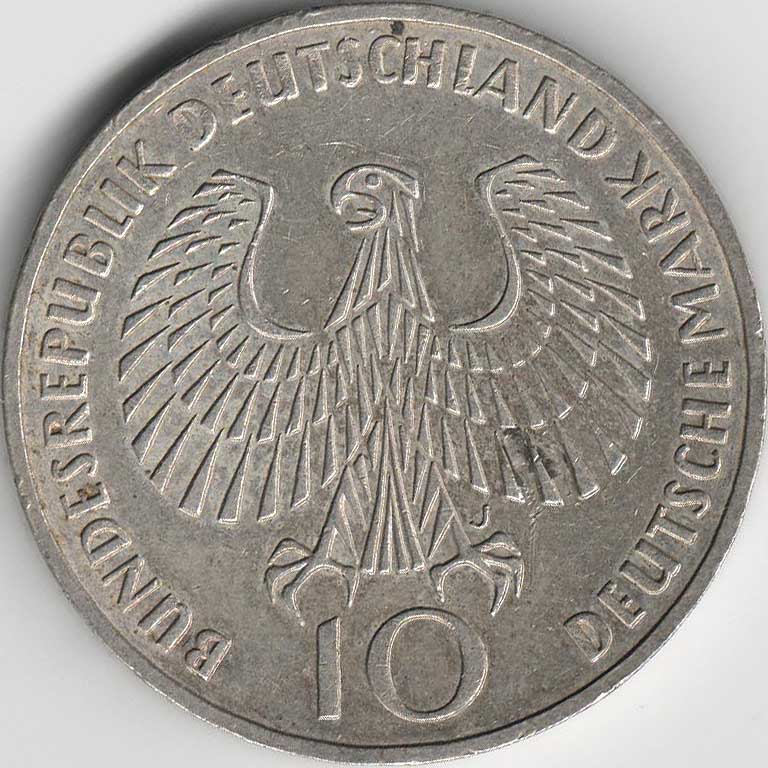 (1972j) Монета Германия (ФРГ) 1972 год 10 марок &quot;XX Летняя Олимпиада Мюнхен 1972 Факел&quot;  Серебро Ag 