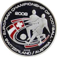 2003 Монета Северная Корея 2003 год 2 воны ЧЕ по футболу Австрия-Швейцария 2008  Цветная Серебро Ag 