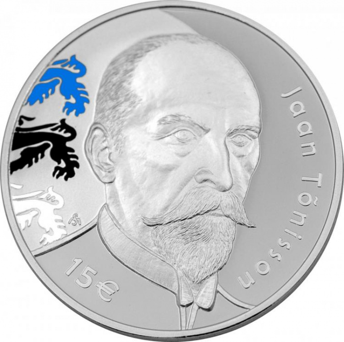 (2018) Монета Эстония 2018 год 15 евро &quot;Яан Тыниссон&quot; Цветная  PROOF в коробке