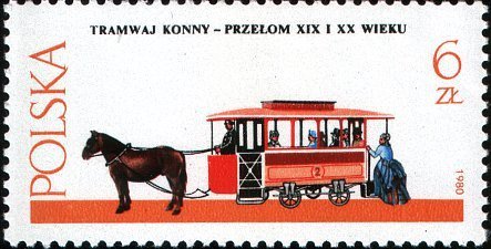 (1980-063) Марка Польша "Конный трамвай"    Гужевые повозки III &Theta;