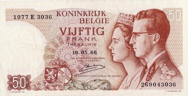 Kestens Банкнота Бельгия 1966 год 50 франков Бодуэн и Фабиола Свадьба   XF