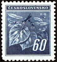 (1945-022) Марка Чехословакия "Липовая ветка (Голубая)"    Липовая ветка. Пражское издание (Стандарт