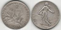 1901 Монета Франция 2 франка Сеятельница  Серебро Ag 835  VF