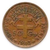 (№1943km4) Монета Камерун 1943 год 50 Centimes