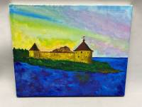 Картина гуашь холст на подрамнике 50*40 см Крепость Орешек Шлиссельбург