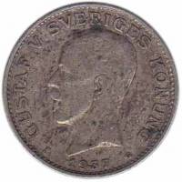 (1937) Монета Швеция 1937 год 1 крона "Густав V"  Серебро Ag 800  XF