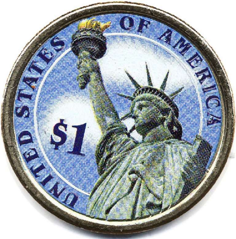 01p Монета США 2007 год 1 доллар Джордж Вашингтон  Вариант №1 Латунь  COLOR. Цветная