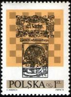 (1974-030) Марка Польша "Шахматы, Яна Кохановского"    10-й Международный шахматный фестиваль, Любли