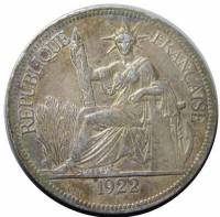 () Монета Французский Индокитай 1921 год 1 пиастр ""  Биметалл (Серебро - Ниобиум)  UNC