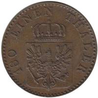 Монета Пруссия 1867 год 2 пфеннига, XF