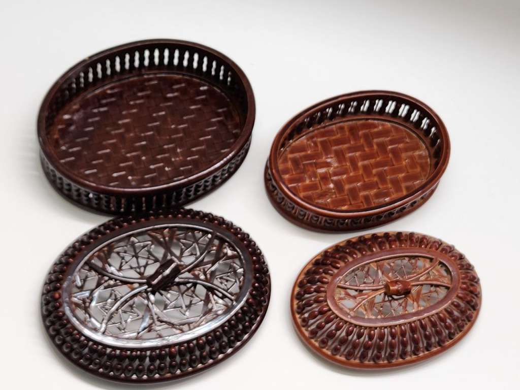 Шкатулки овальные 2 штуки дерево ротанг СССР