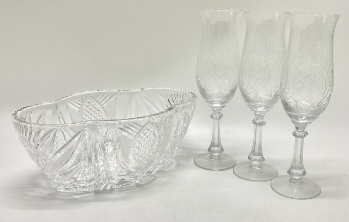 Салатник ладья + 3 фужера хрусталь