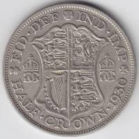 (1930) Монета Великобритания 1930 год 1/2 кроны "Георг V"  Серебро Ag 500  VF