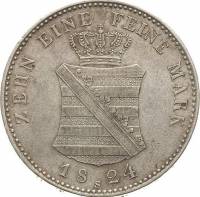 (№1824c188) Монета Германия (Конвенции - 1/10 Фейн Марк - Фредерик Август) 1824 год 1 Thaler (Конвен