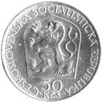 () Монета Чехословакия 1970 год 50 крон ""  Биметалл (Серебро - Ниобиум)  UNC