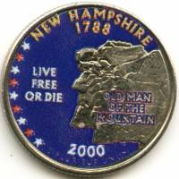 (009d) Монета США 2000 год 25 центов "Нью-Гэмпшир"  Вариант №1 Медь-Никель  COLOR. Цветная
