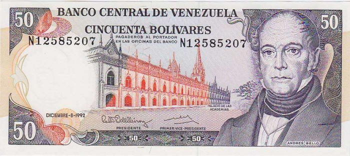 (1992) Банкнота Венесуэла 1992 год 50 боливаров &quot;Андрес Бельо&quot;   UNC