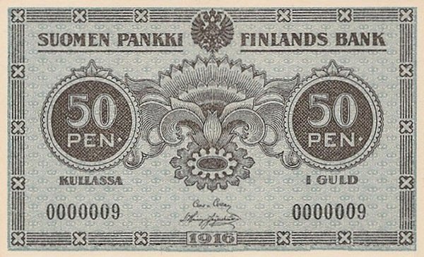 (,) Банкнота Финляндия 1916 год 50 пенни    UNC