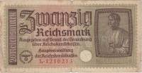 (1939) Банкнота Германия (Оккупация Европы) 1939 год 20 марок "Дюрер. Портрет архитектора"   F